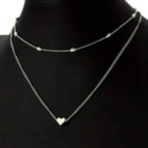 SILVER SET LAYERED HEART NECKLACE ADJUSTABLE LENGTH 2 NECKLACES - Picture 7 of 13
